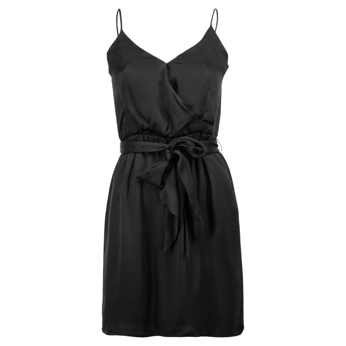 Black Silk Belted Mini Slip Dress Size XXS For Sale