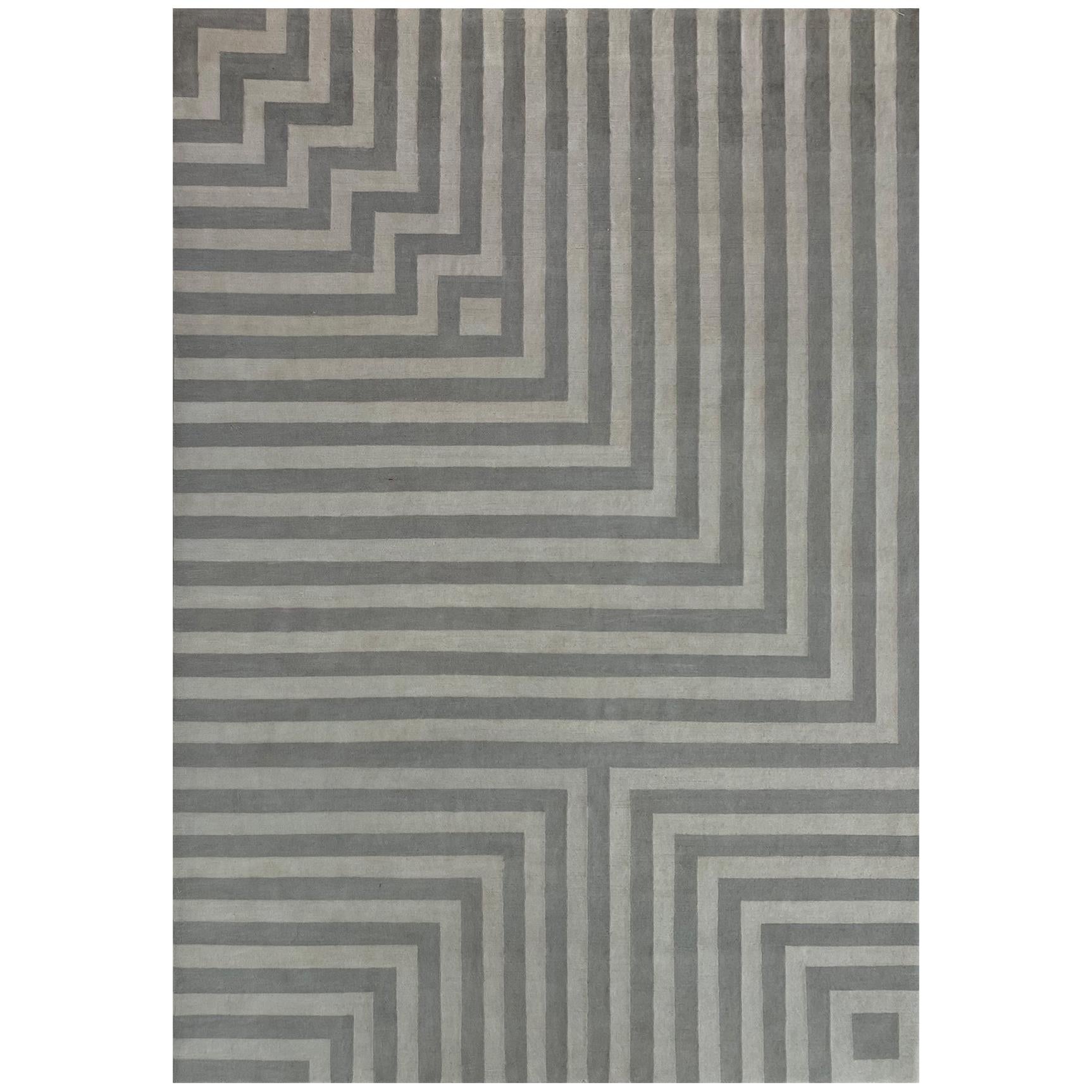 Rug Going Places - Minimalist Modern Wool Carpet Geometric Grey Cream Neutral 