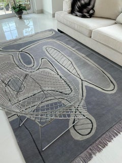 Rug Walk in The Garden-Carpet Modern Wool Grey Cream   Black Line Drawings