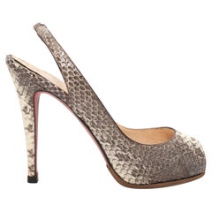 Grey & Cream Christian Louboutin Python Peep-Toe Slingbacks Size 37.5