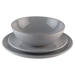 Platos grises almenados: Sopa, soporte, plato auxiliar para 4. Hecho a mano en Italia 2024