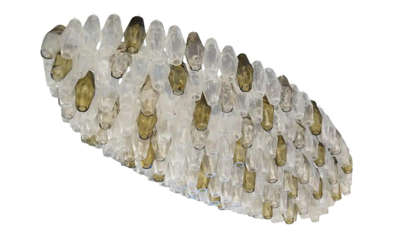 italien Lustre Poliedri en verre de Murano gris et cristal par Alberto Donà. Italie, années 1980. en vente