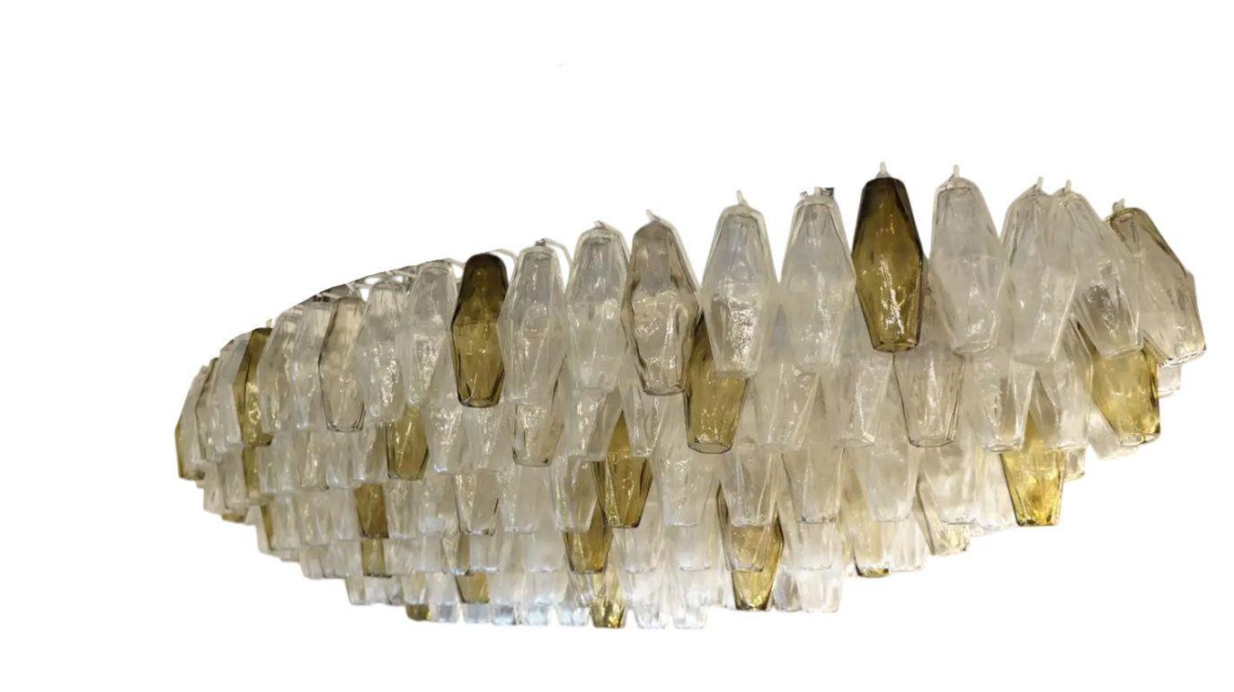 Lustre Poliedri en verre de Murano gris et cristal par Alberto Donà. Italie, années 1980. Excellent état - En vente à Los Angeles, CA