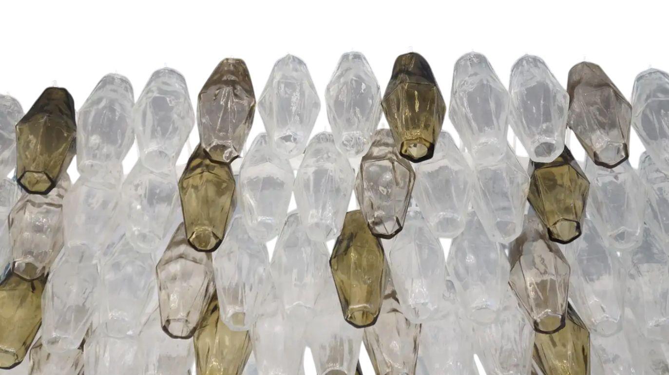 Fin du 20e siècle Lustre Poliedri en verre de Murano gris et cristal par Alberto Donà. Italie, années 1980. en vente