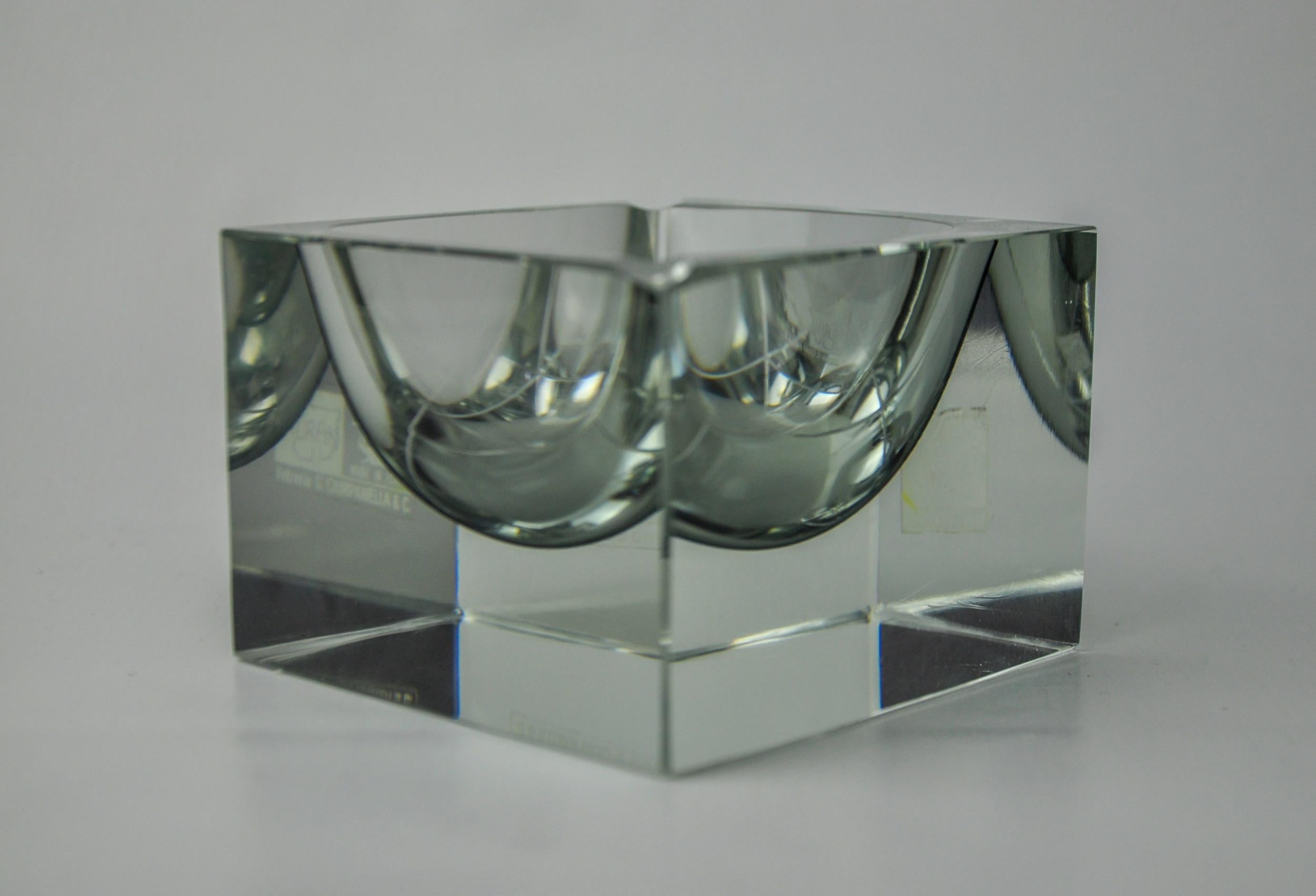 Hollywood Regency Grey cubic Sommerso ashtray by Seguso, Murano, Italy, 1970