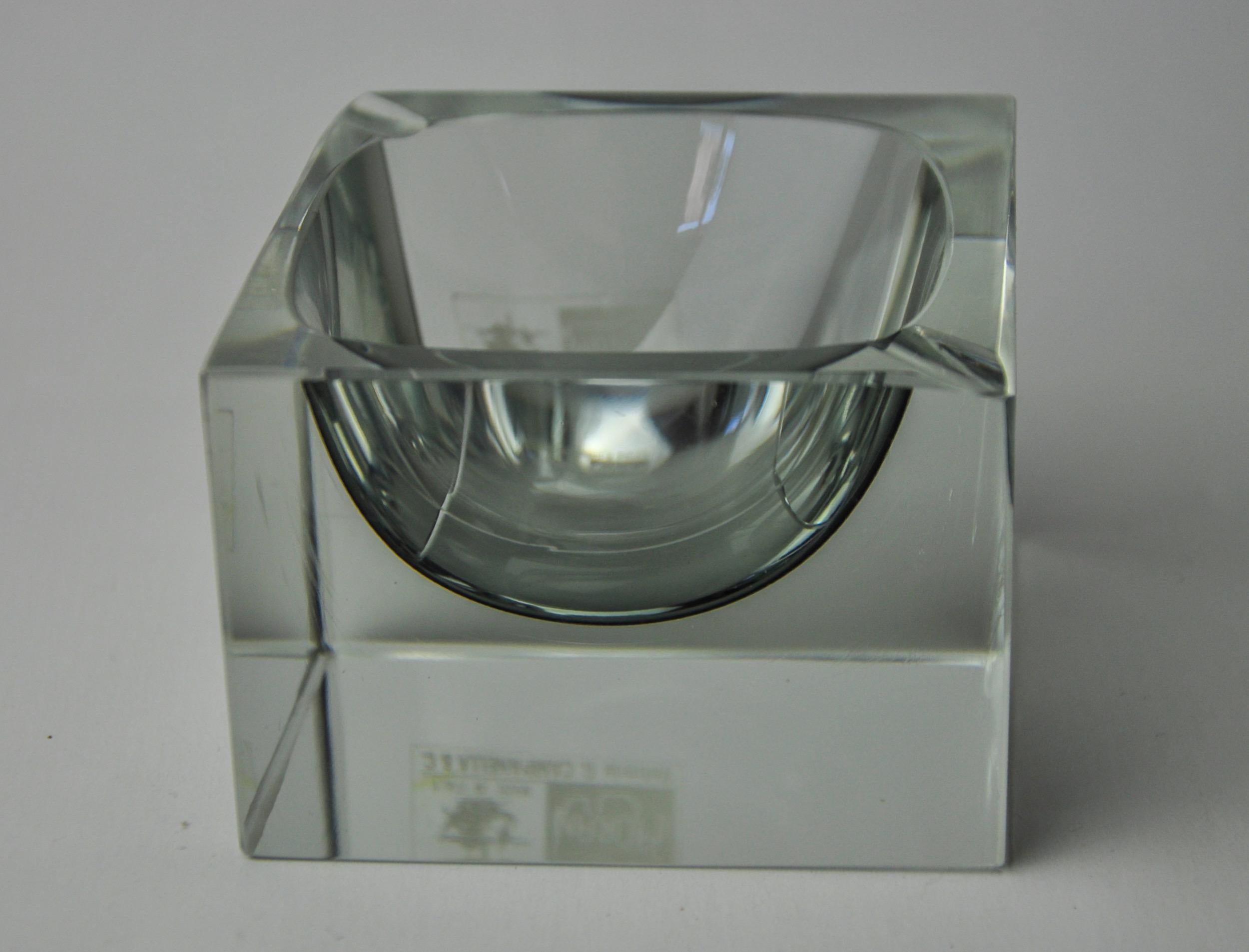 Italian Grey cubic Sommerso ashtray by Seguso, Murano, Italy, 1970