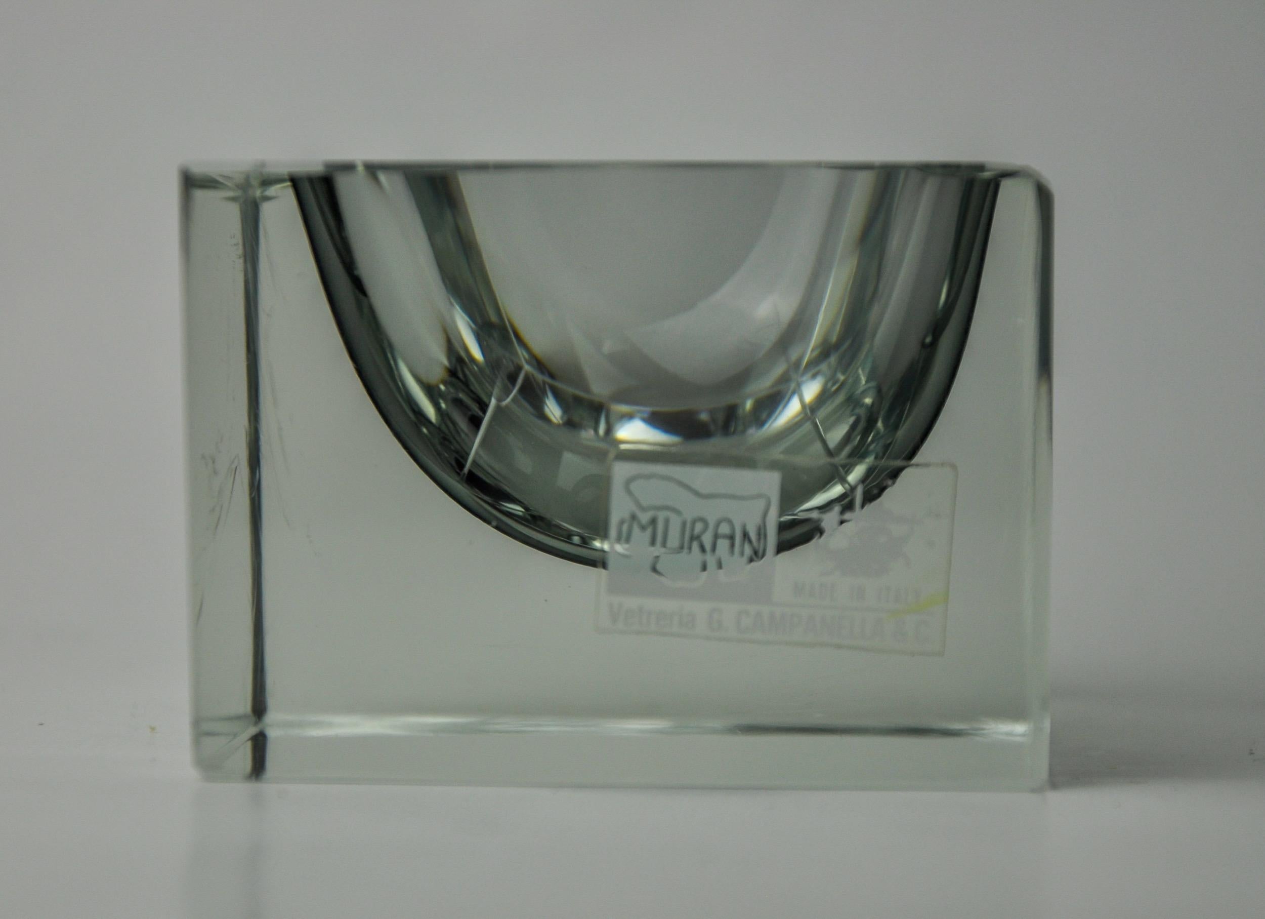 Grey cubic Sommerso ashtray by Seguso, Murano, Italy, 1970 In Good Condition In BARCELONA, ES