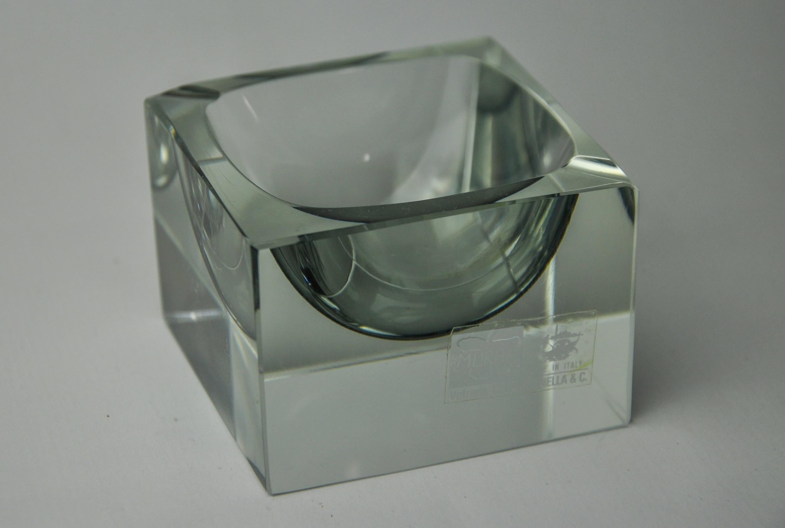 Late 20th Century Grey cubic Sommerso ashtray by Seguso, Murano, Italy, 1970