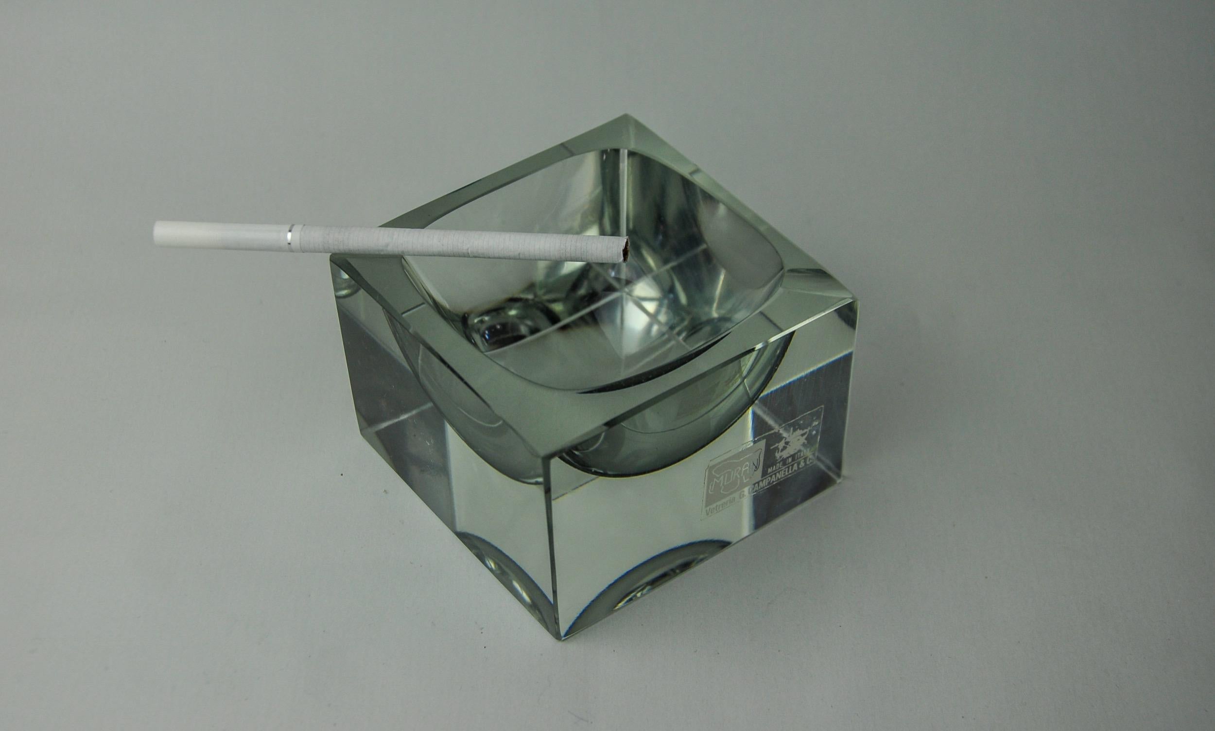 Crystal Grey cubic Sommerso ashtray by Seguso, Murano, Italy, 1970