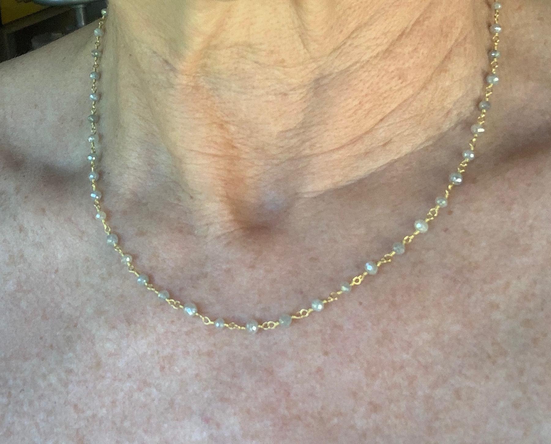 Artisan Grey Diamond Bead Necklace in 20 Karat Yellow Gold