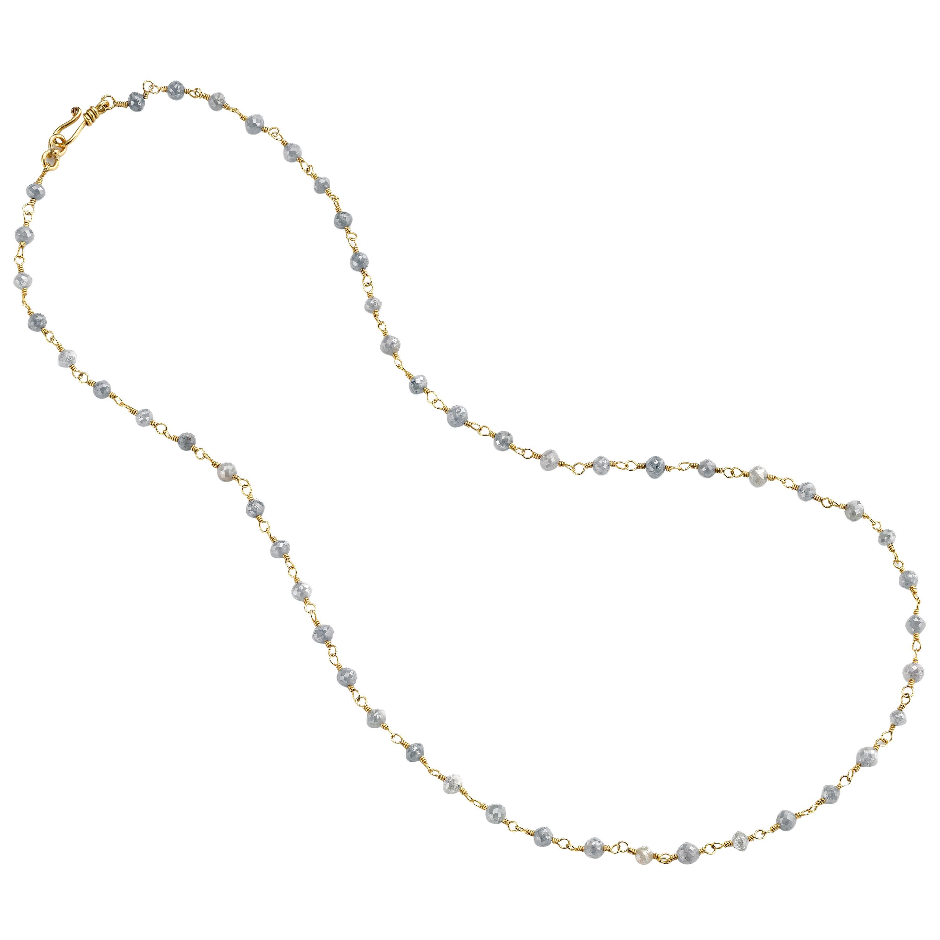 Grey Diamond Bead Necklace in 20 Karat Yellow Gold