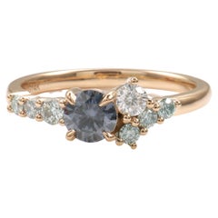 Grey Diamond Engagement Ring Vintage Yellow Gold Diamond Bridal Promise Ring
