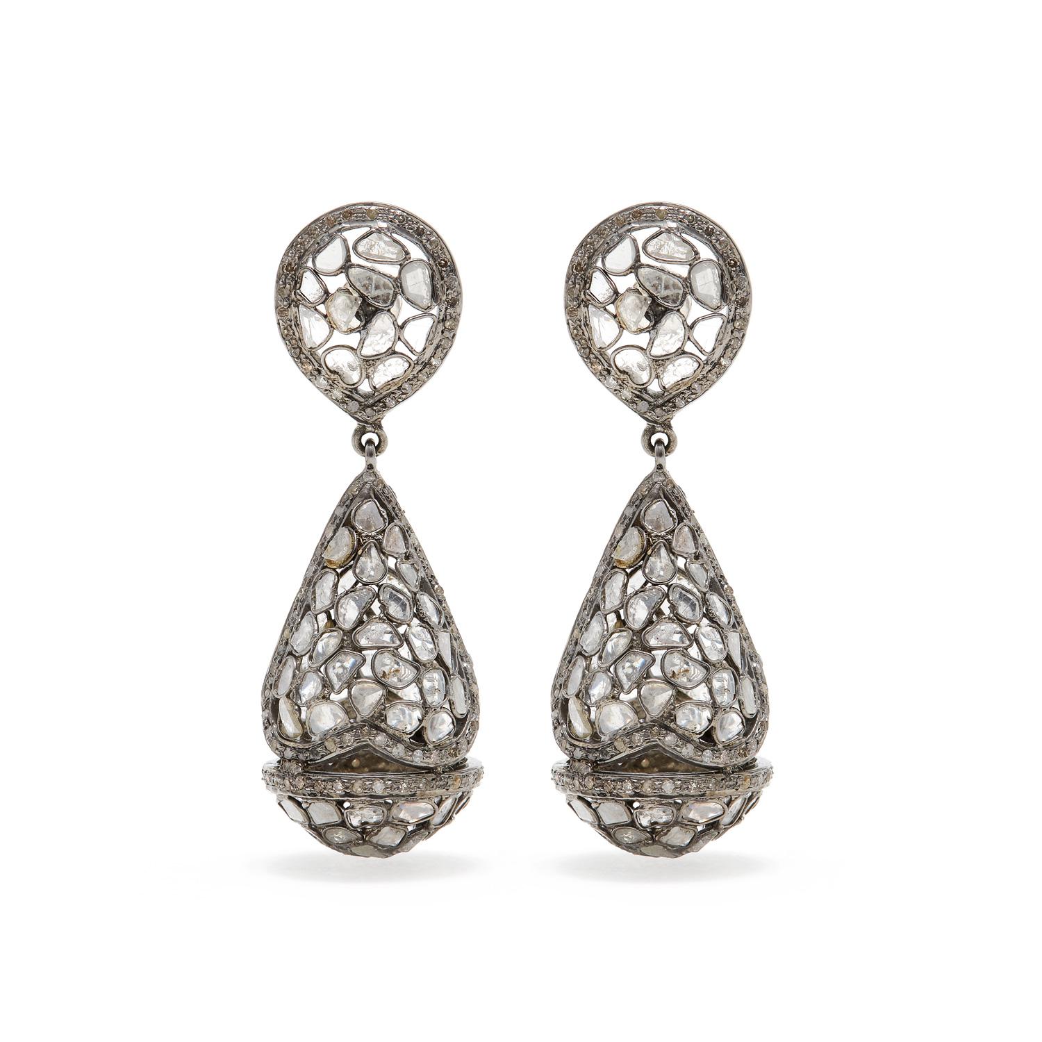 Grey Diamond Chandelier Dome Earrings  In New Condition For Sale In Los Angeles, CA
