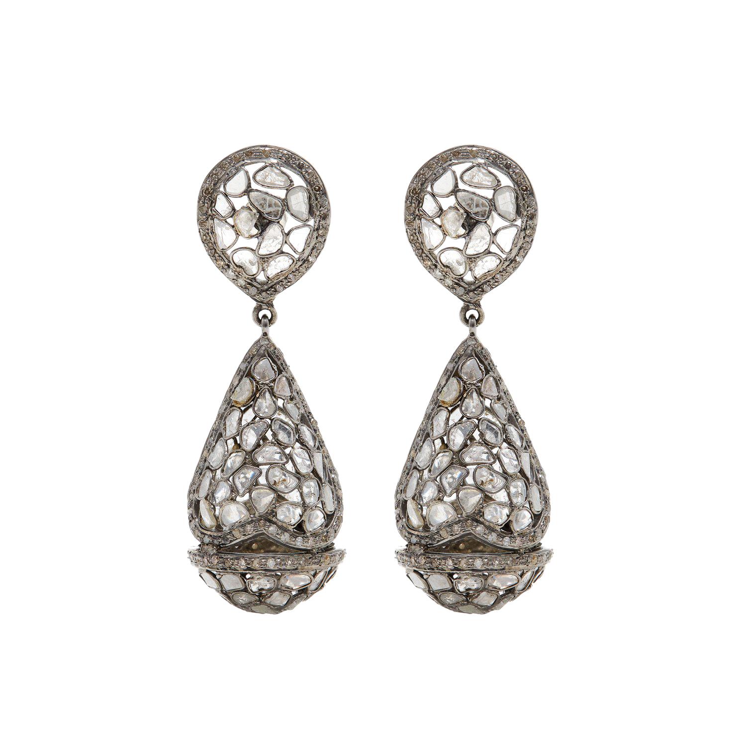 Grey Diamond Chandelier Dome Earrings  For Sale