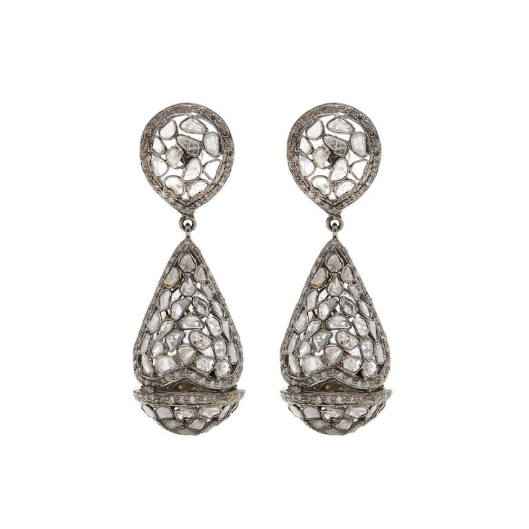 Grey Diamond Chandelier Dome Earrings For Sale at 1stDibs
