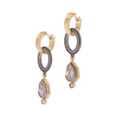 Grey Diamond Vintage Mirror Drop Earrings in 18 Karat Gold