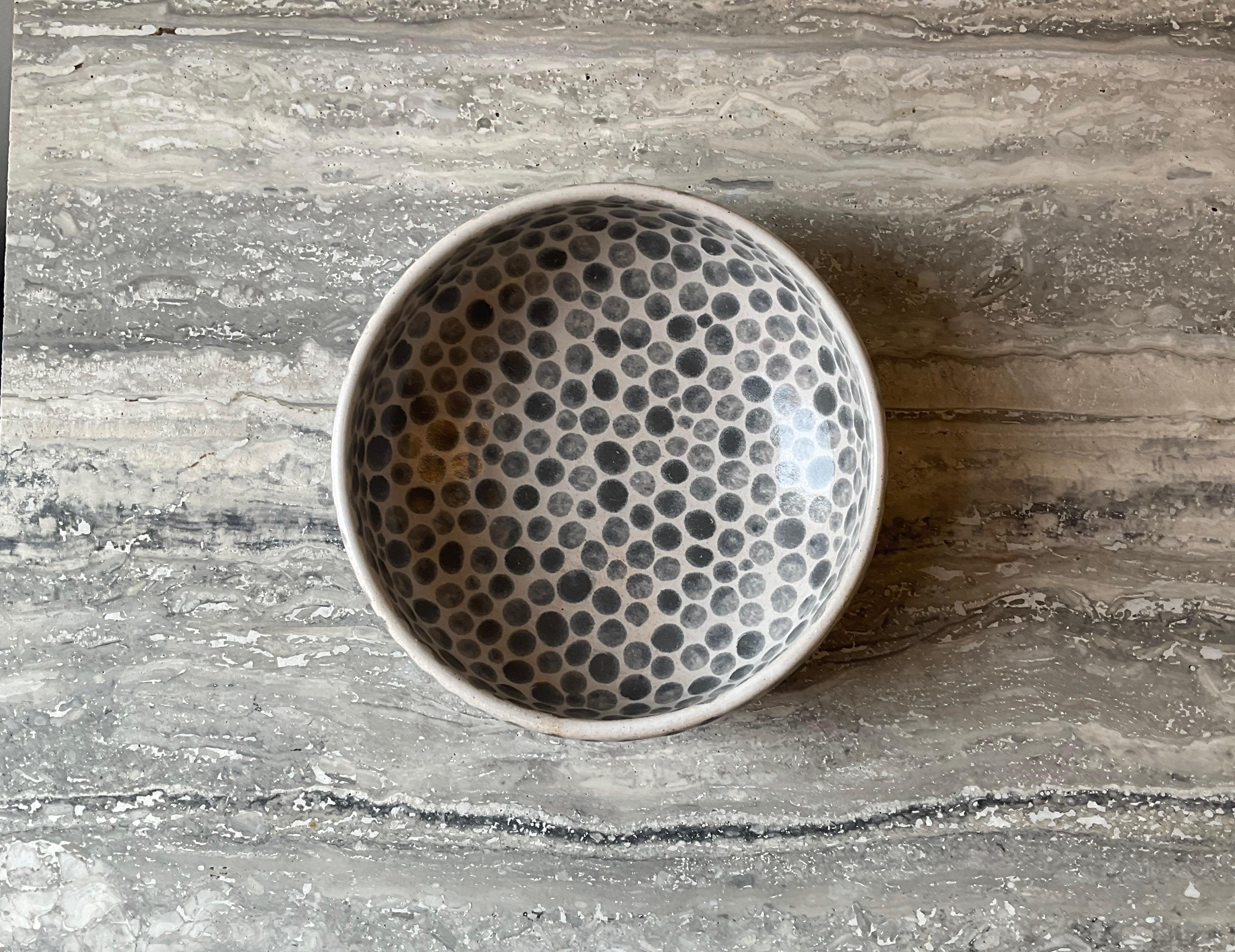 American Grey Dots White Stoneware Soup Bowl
