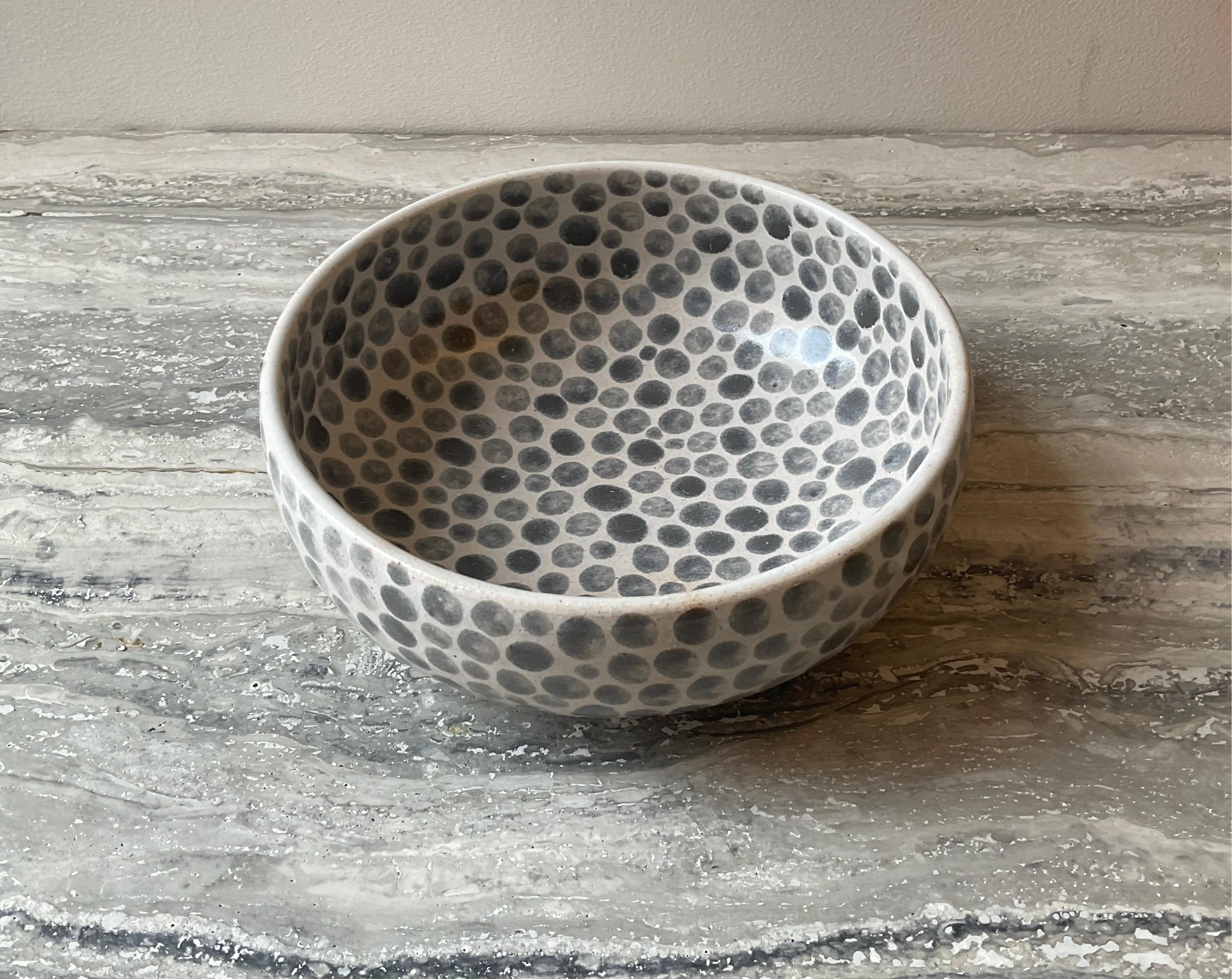 Hand-Crafted Grey Dots White Stoneware Soup Bowl