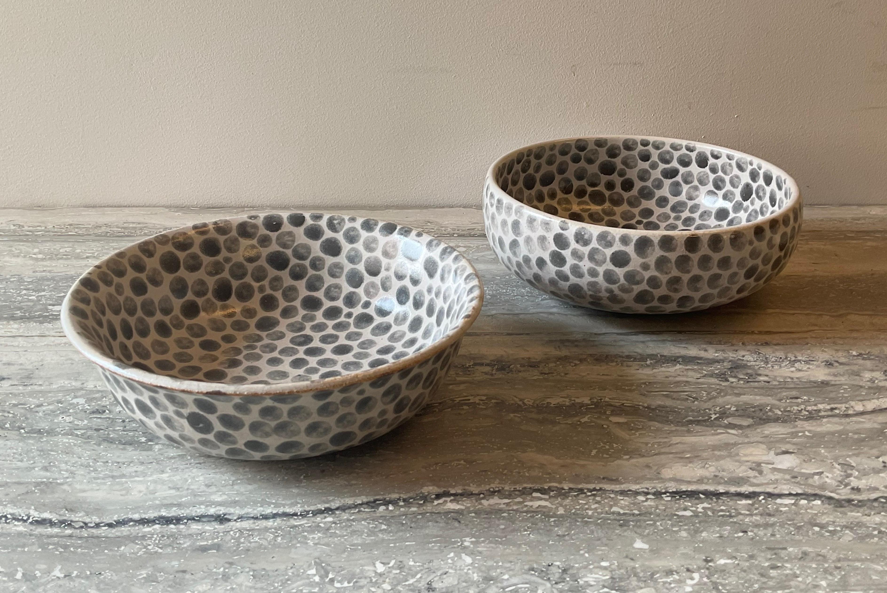 Grey Dots White Stoneware Soup Bowl In New Condition In New York City, NY