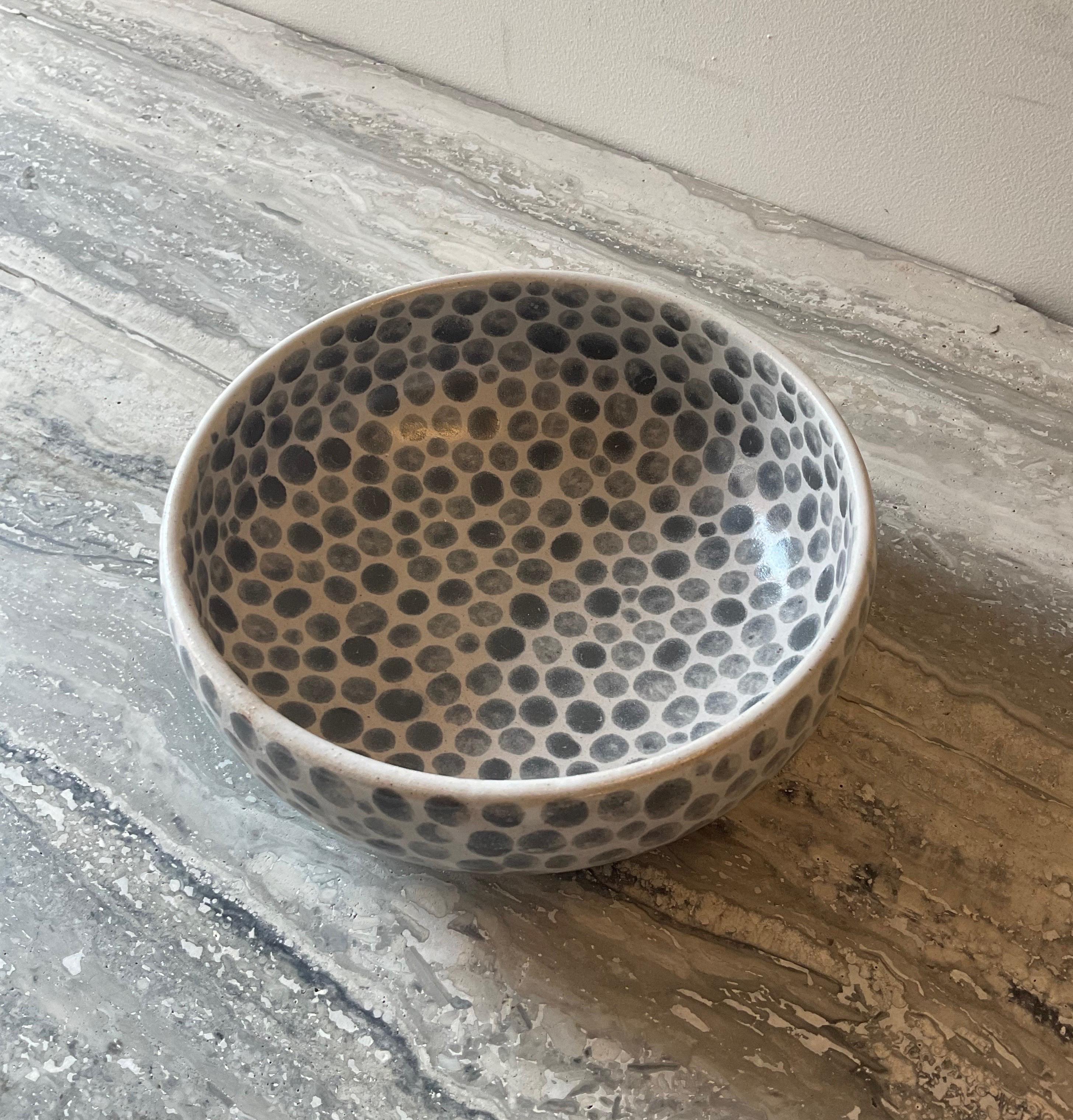 Contemporary Grey Dots White Stoneware Soup Bowl