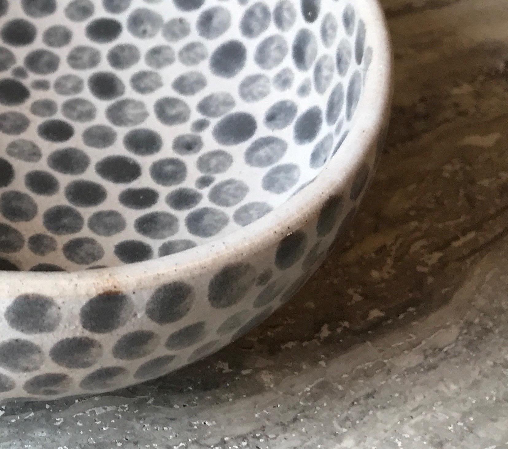 Grey Dots White Stoneware Soup Bowl 1