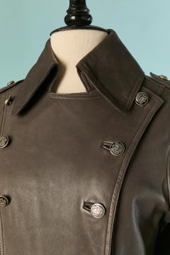 Grey double breasted leather coat DOLCE & GABBANA