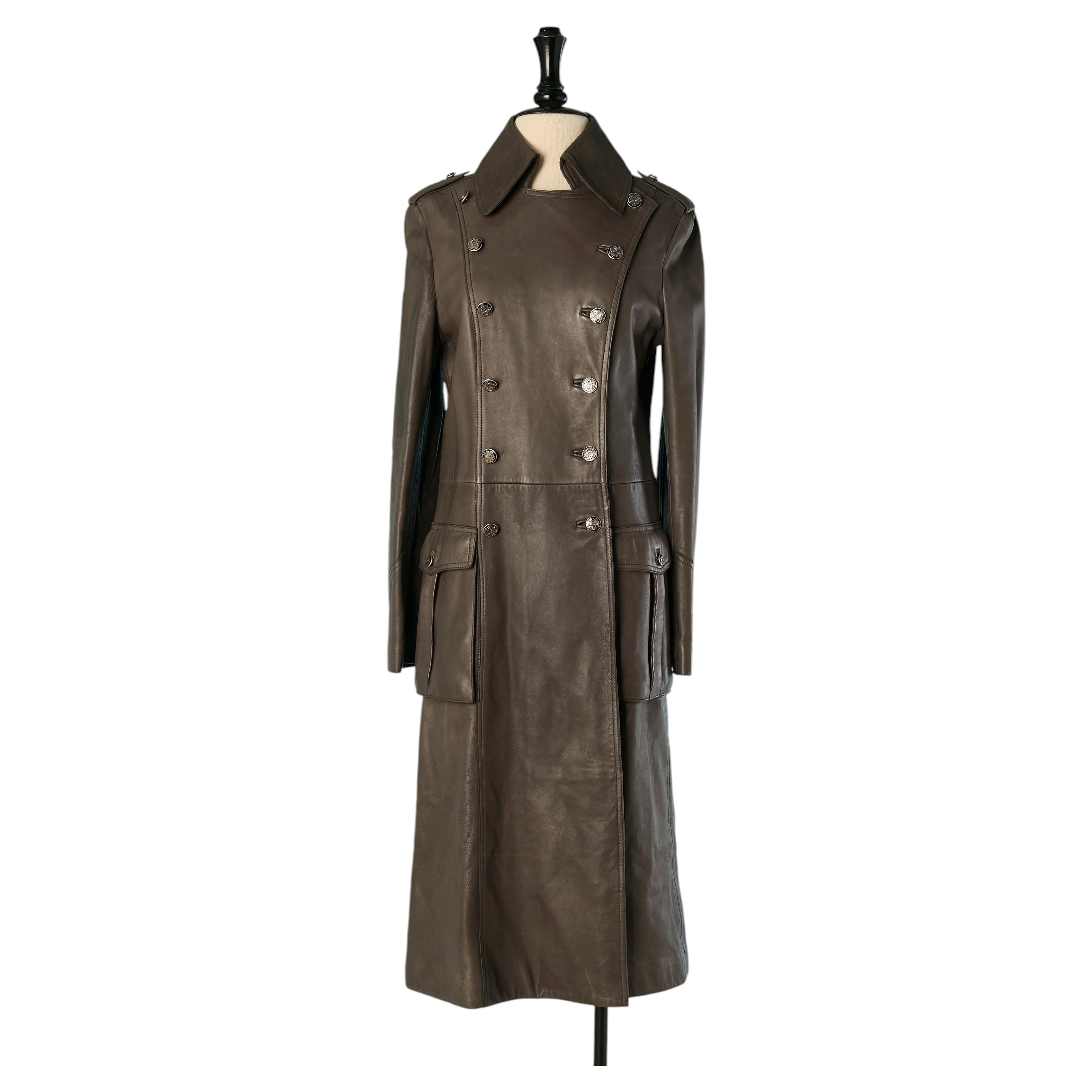 Grey double breasted leather coat DOLCE & GABBANA