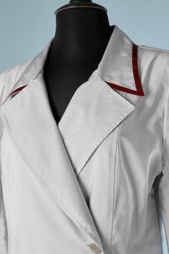 Grey double-breasted nylon jacket with burgundy patent leather edge Chanel
