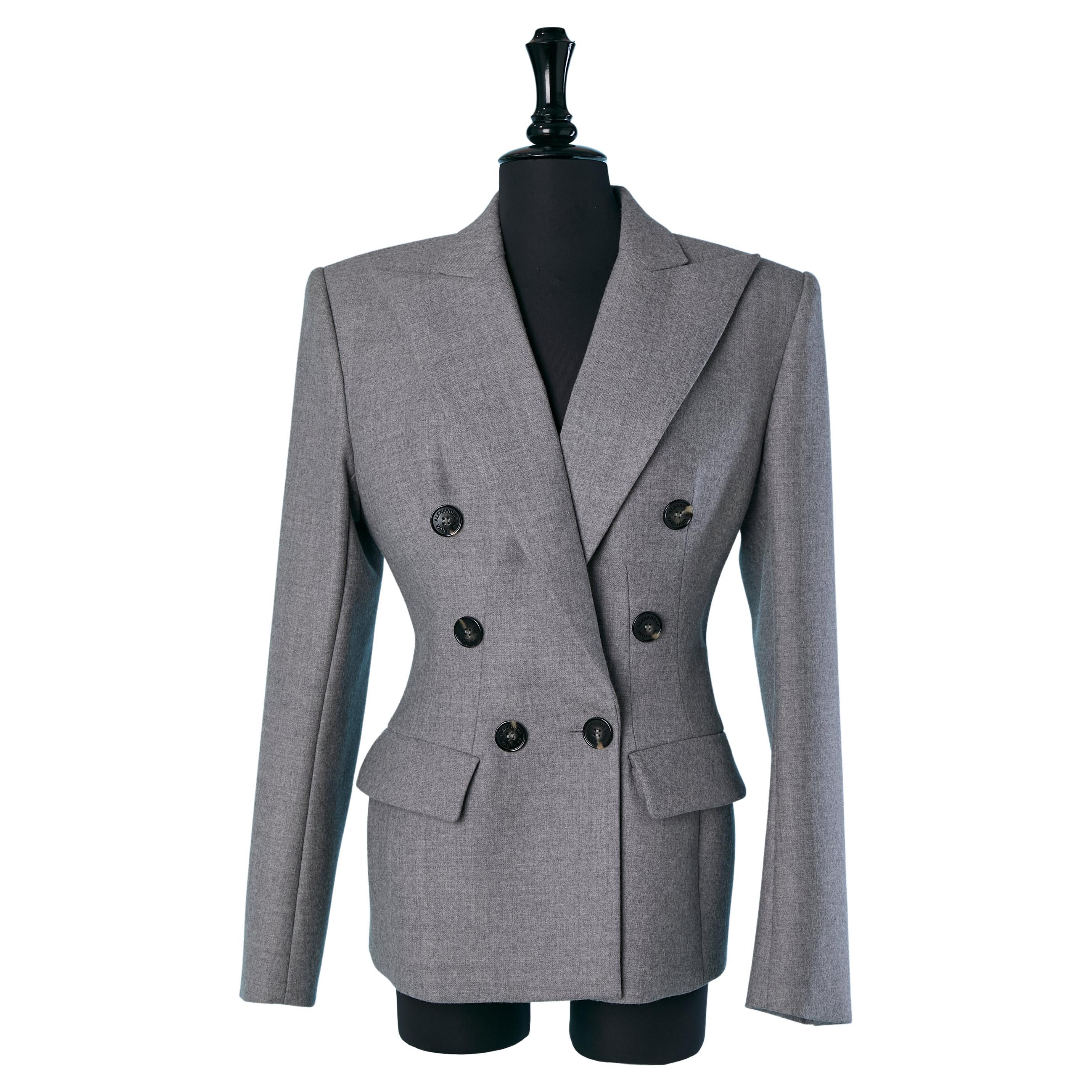 Giacca doppiopetto grigia in lana flanelle ALEXANDRE VAUTHIER in vendita