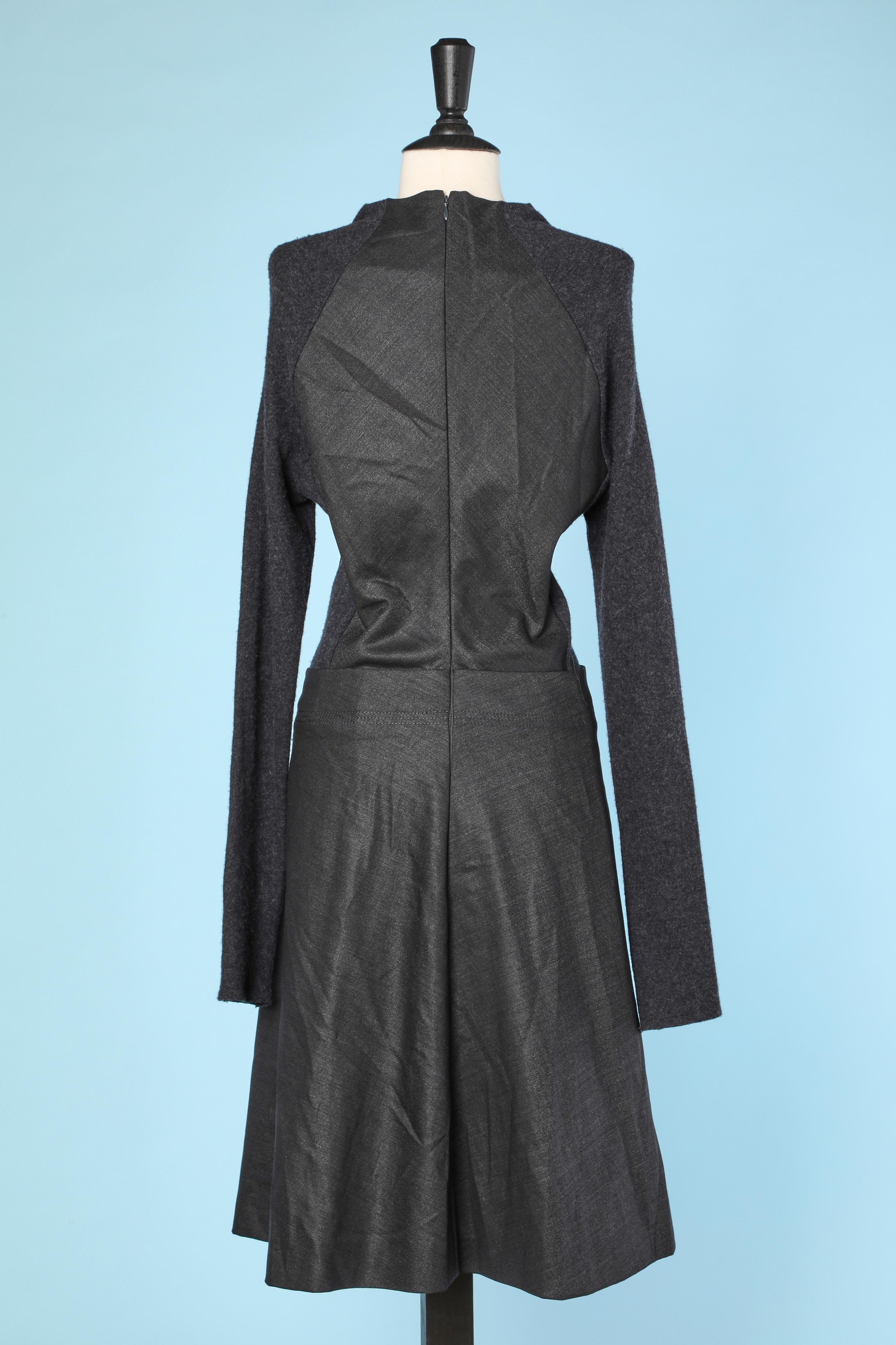 Black Grey dress in knit and wool Jacques Fath  For Sale