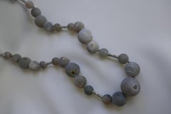 Grey Druzy Quartz 925 Sterling Silver Long Gemstone Necklace