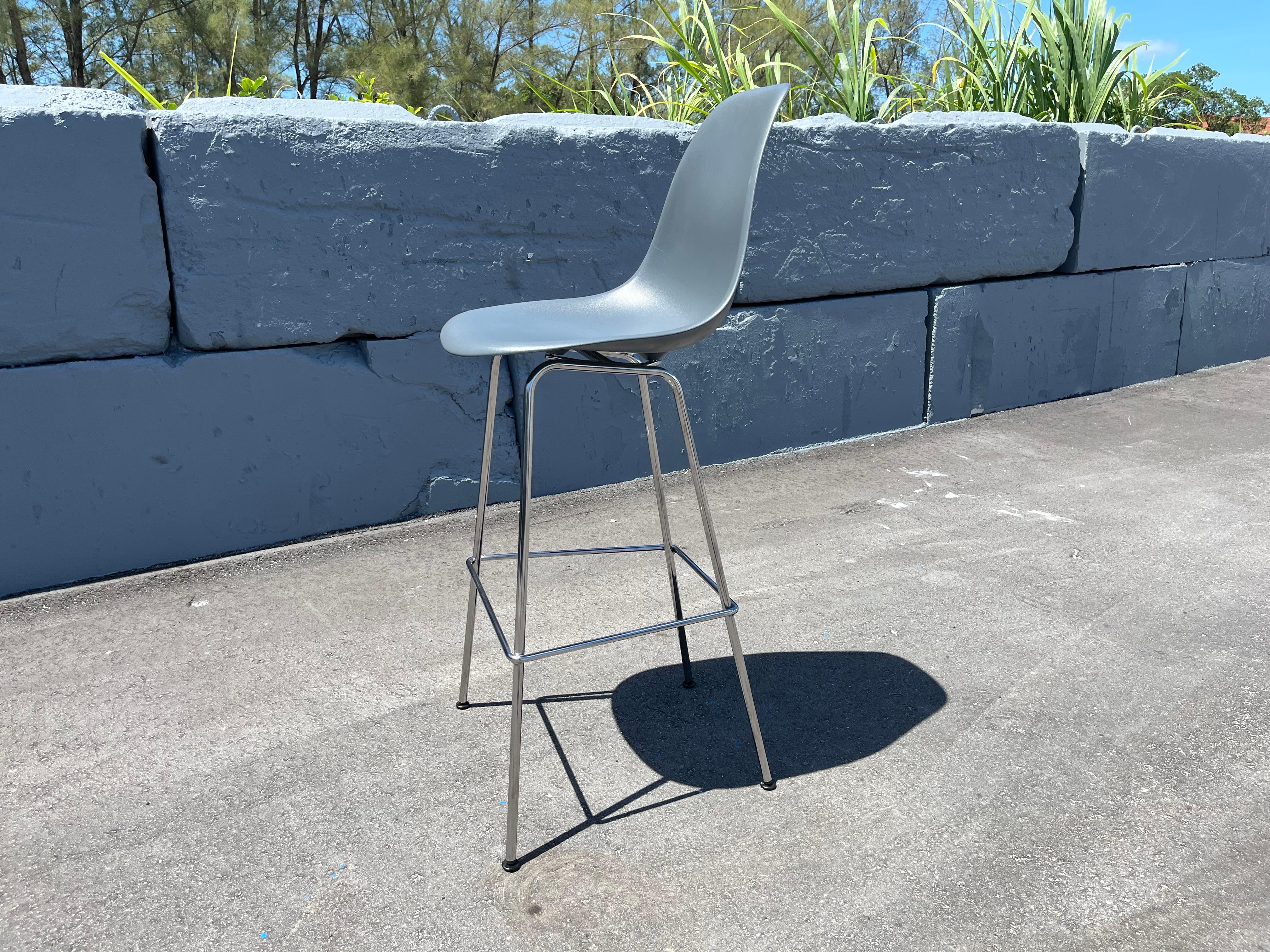 Modern Grey Eames Molded Plastic Bar Stool, Herman Miller For Sale