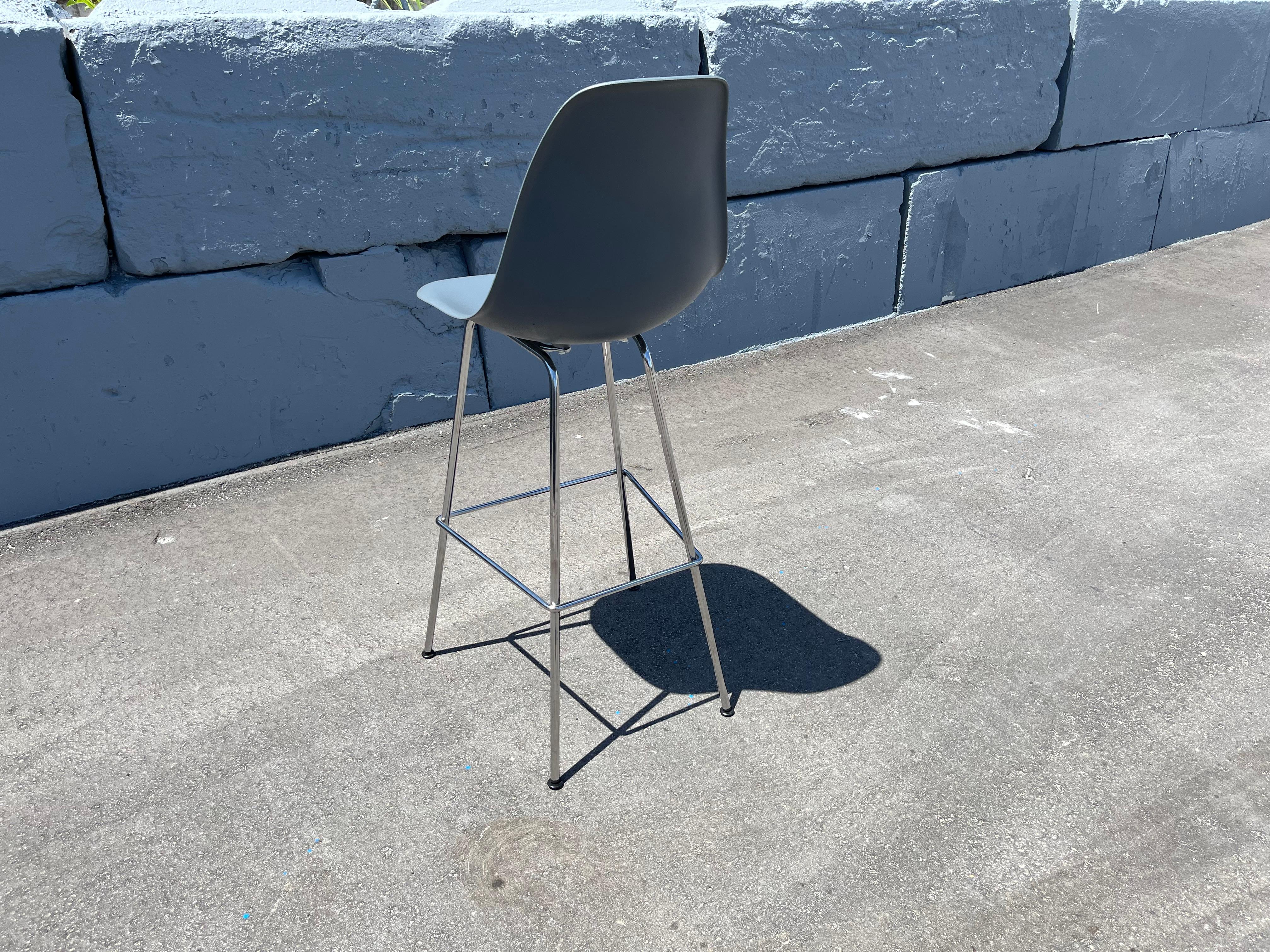 American Grey Eames Molded Plastic Bar Stool, Herman Miller For Sale