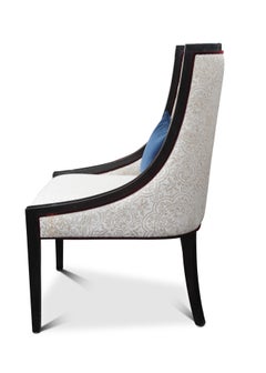 Empire Revival Gondola Dining Chair Finished With An Ebonised Frame, Grey Damask