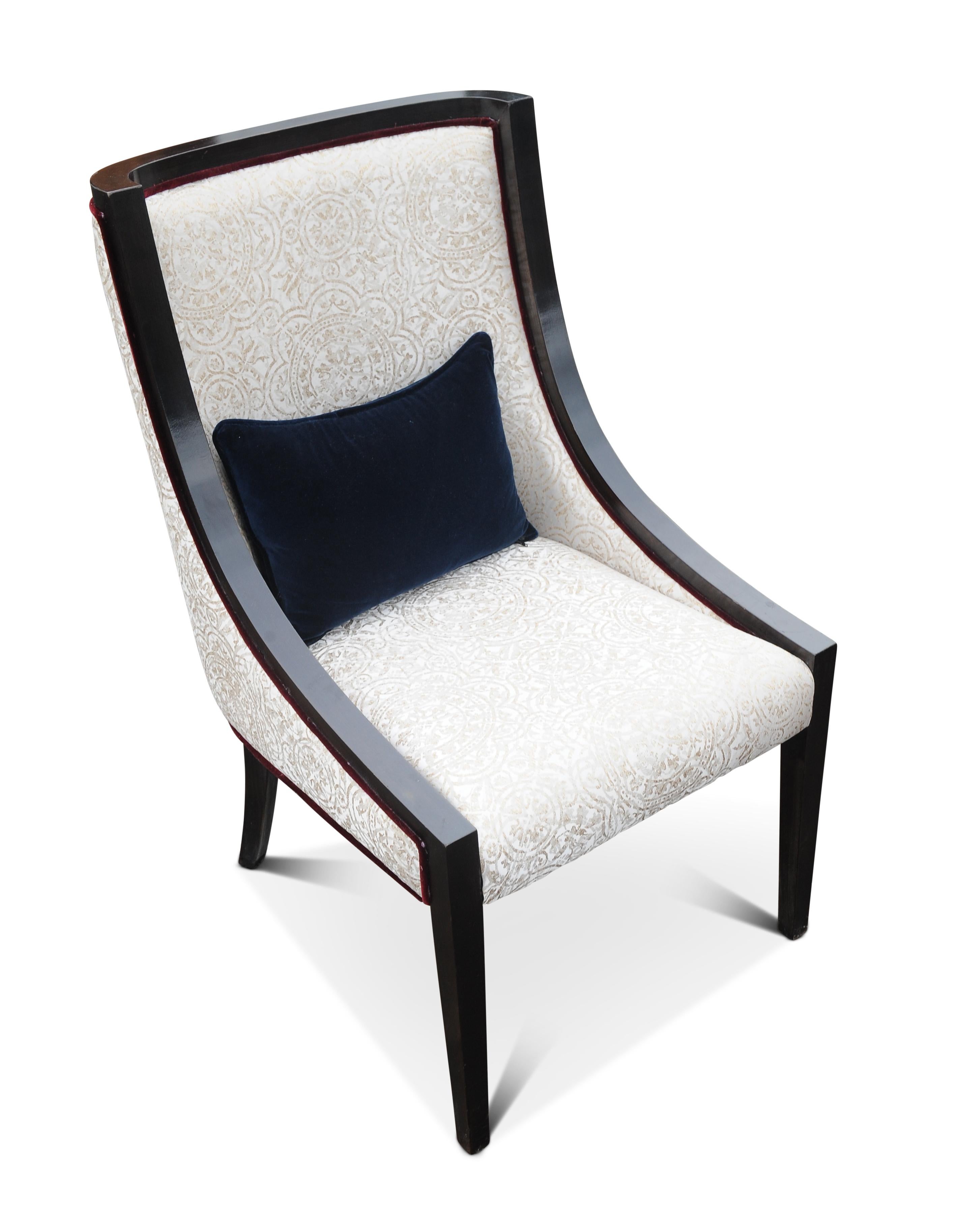 Empire Revival Gondola Dining Chair Finished With An Ebonised Frame, Grey Damask For Sale 1