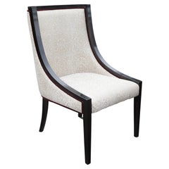 Grey Empire Dining Chair Finished With An Ebonised Frame & Damask Upholstery 