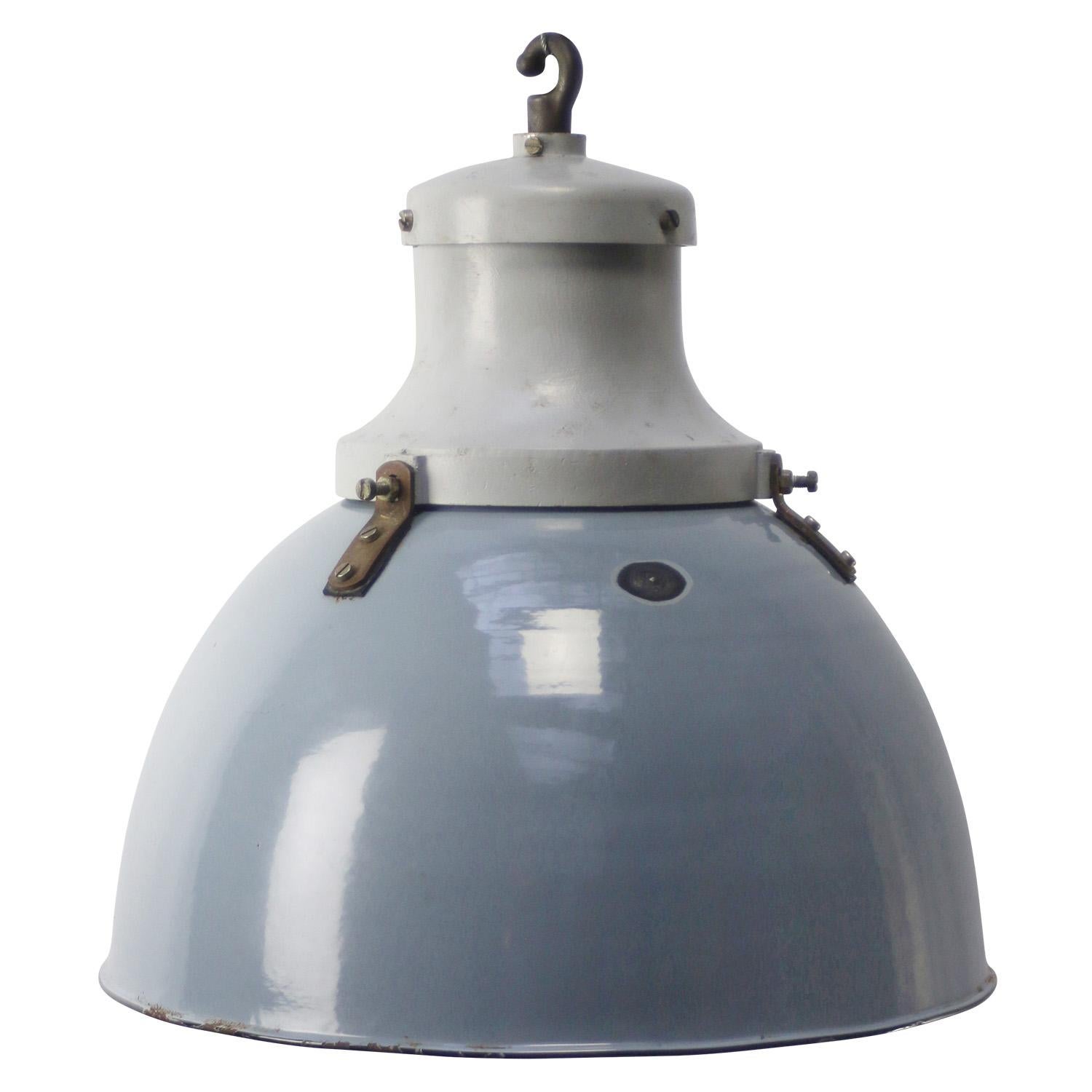 Grey Enamel and Cast Vintage Industrial Pendant Lights by Industria Rotterdam For Sale