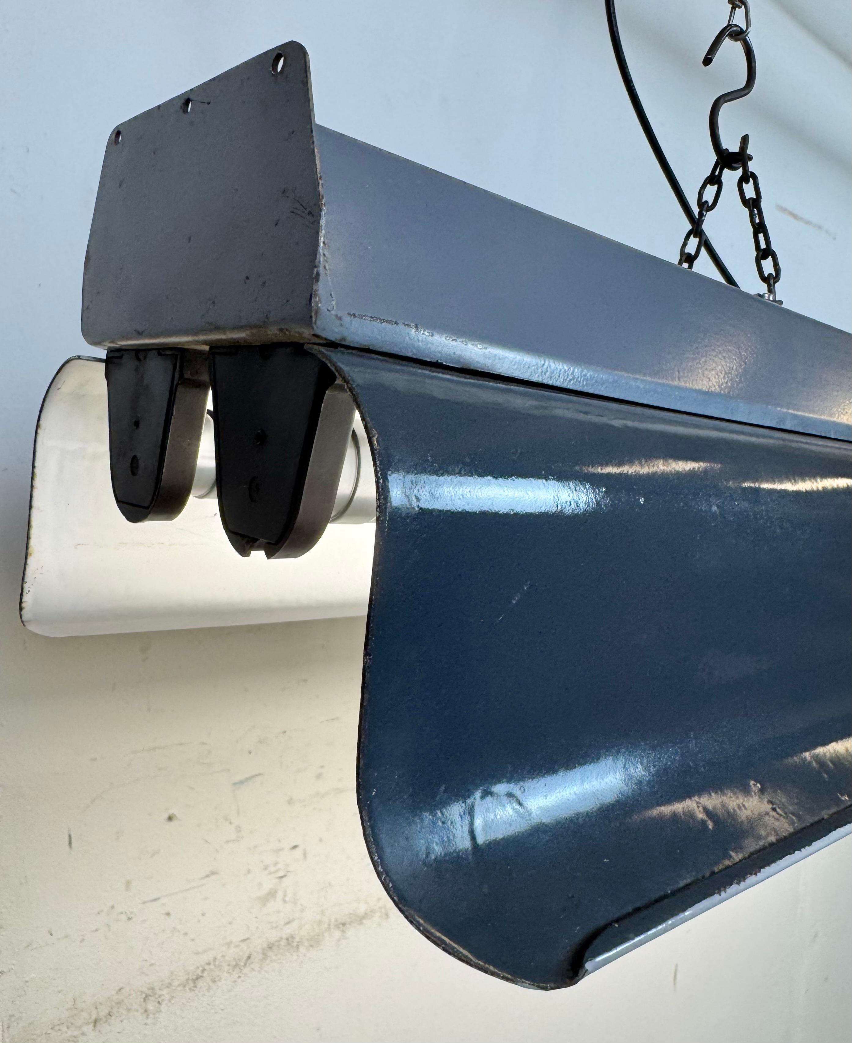 Grey Enamel Industrial Hanging Tube Light from Elektrosvit, 1960s For Sale 7