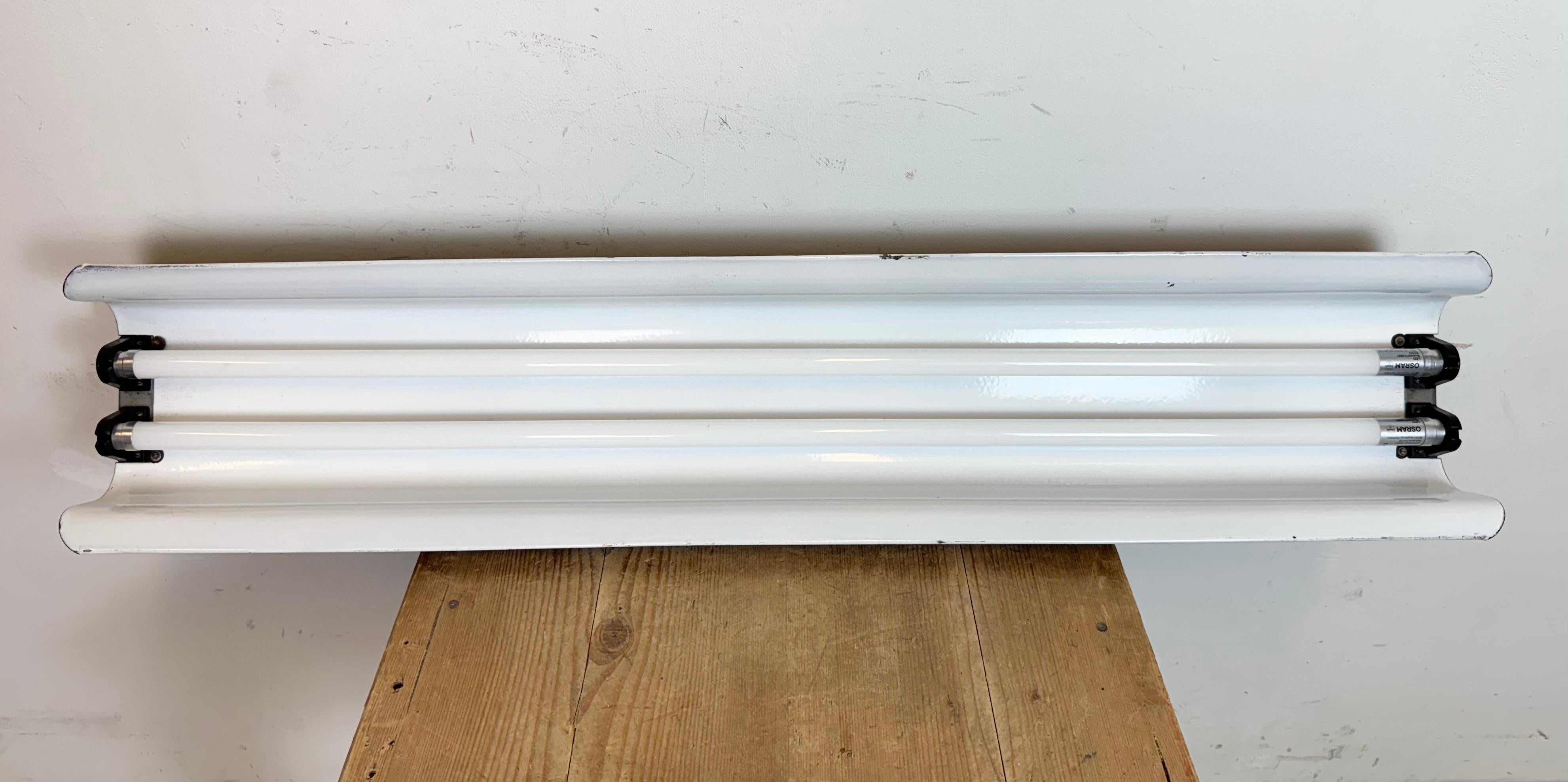 Grey Enamel Industrial Hanging Tube Light from Elektrosvit, 1960s For Sale 11