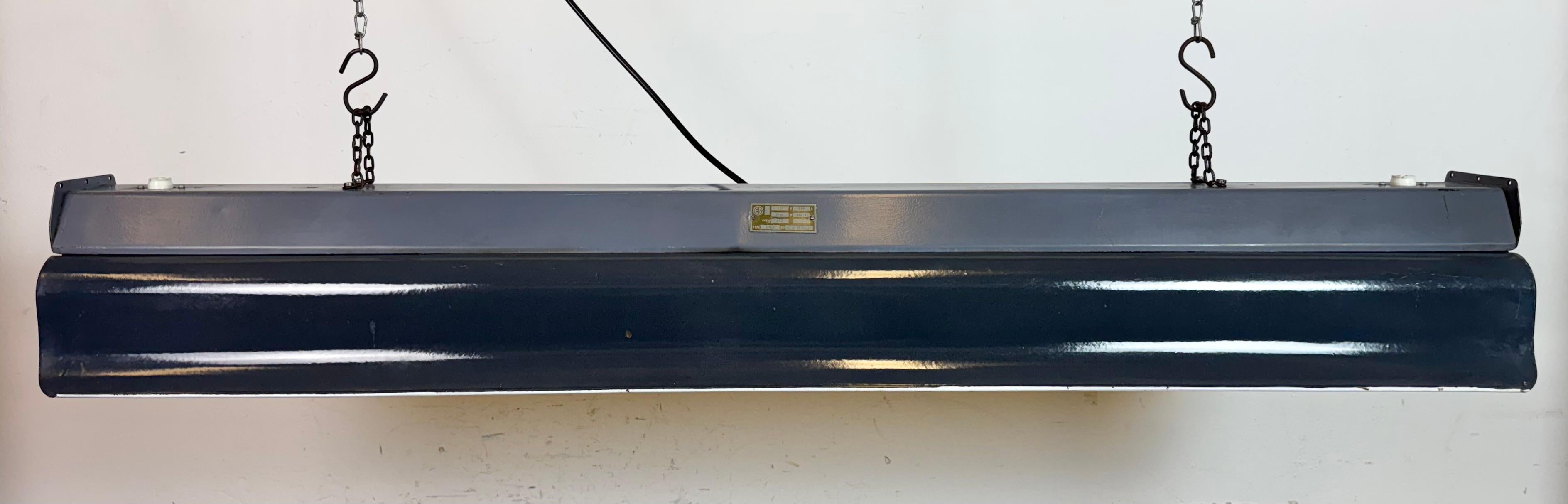 Polish Grey Enamel Industrial Hanging Tube Light from Elektrosvit, 1960s For Sale