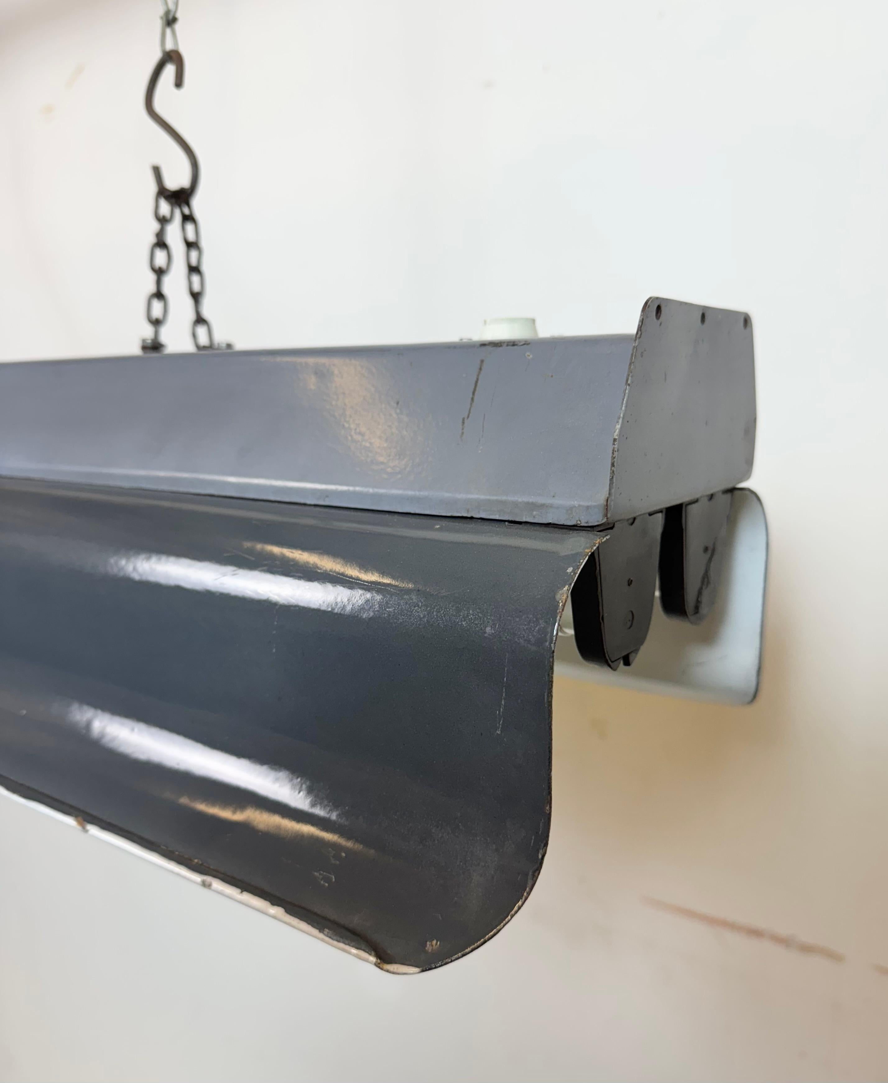 Mid-20th Century Grey Enamel Industrial Hanging Tube Light from Elektrosvit, 1960s For Sale
