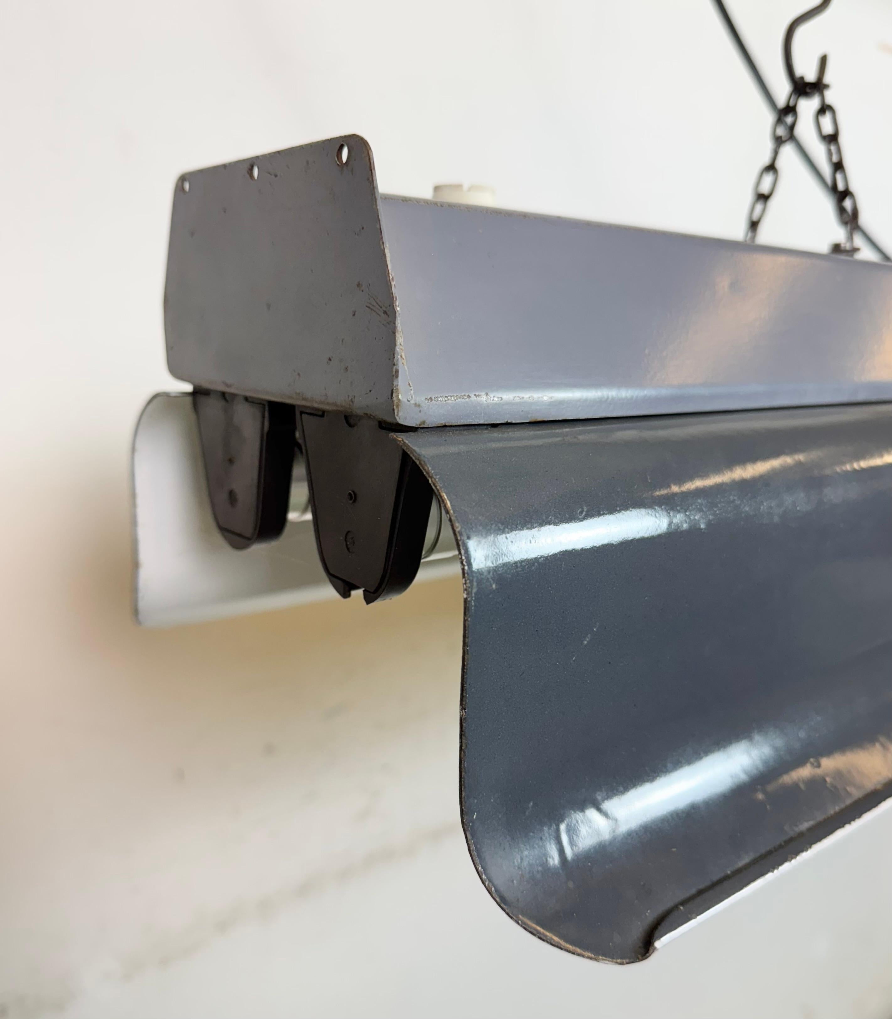 Grey Enamel Industrial Hanging Tube Light from Elektrosvit, 1960s For Sale 2
