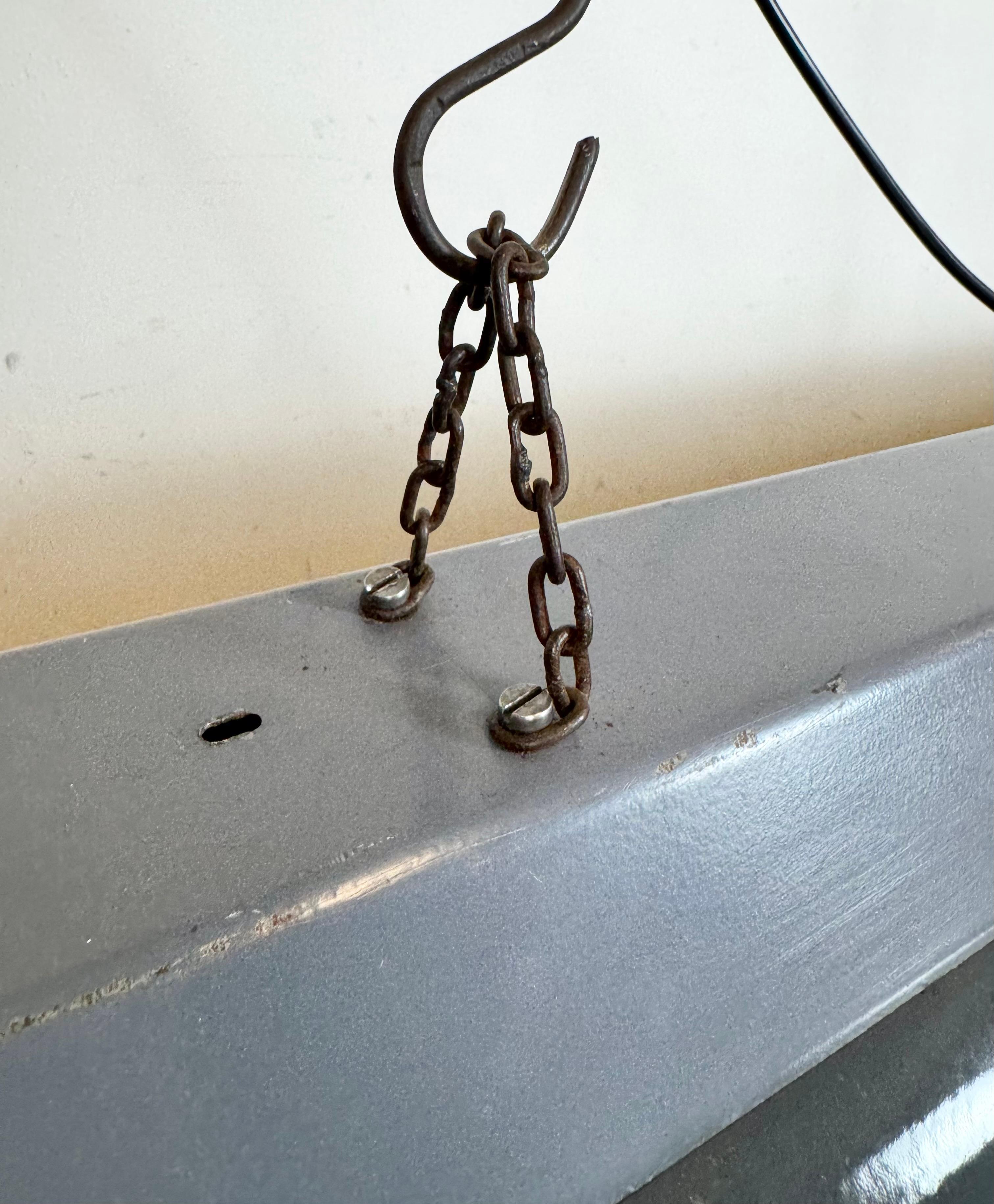 Grey Enamel Industrial Hanging Tube Light from Elektrosvit, 1960s For Sale 3