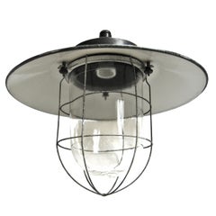 Grau Emaille Vintage Industrie Bakelit Klarglas Wandlampen