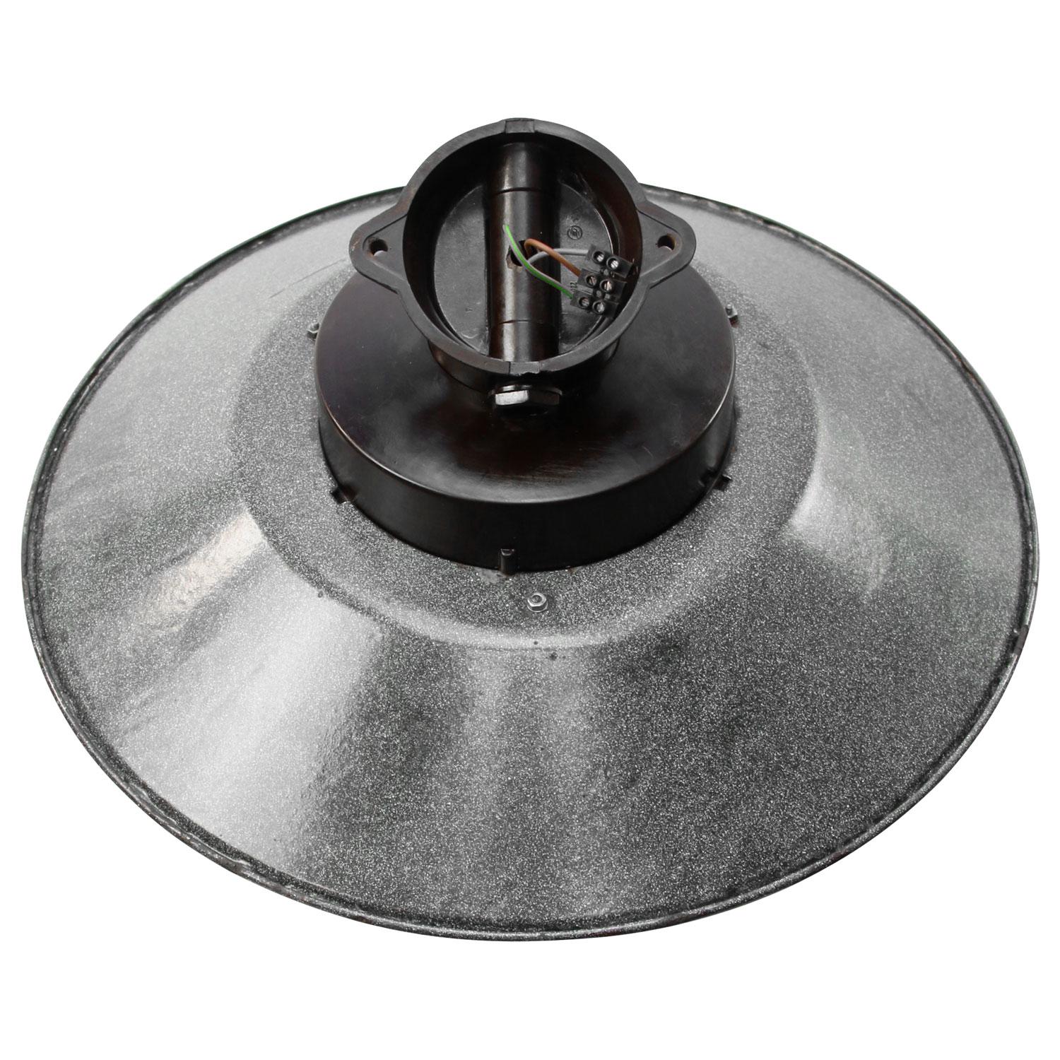 Czech Grey Enamel Vintage Industrial Bakelite Clear Glass Sconces Wall Lamps For Sale