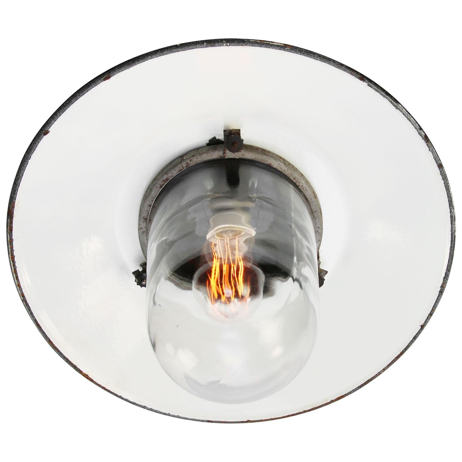 Grey Enamel Vintage Industrial Bakelite Clear Glass Sconces Wall Lamps In Good Condition For Sale In Amsterdam, NL
