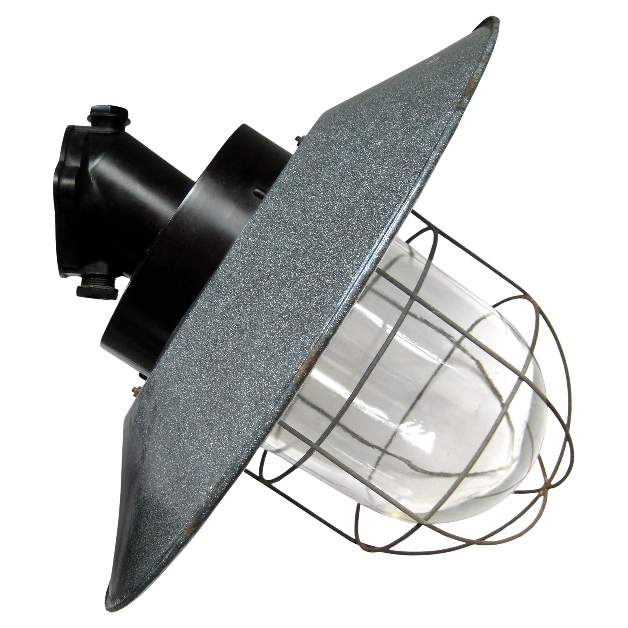 Grey Enamel Vintage Industrial Bakelite Clear Glass Sconces Wall Lamps