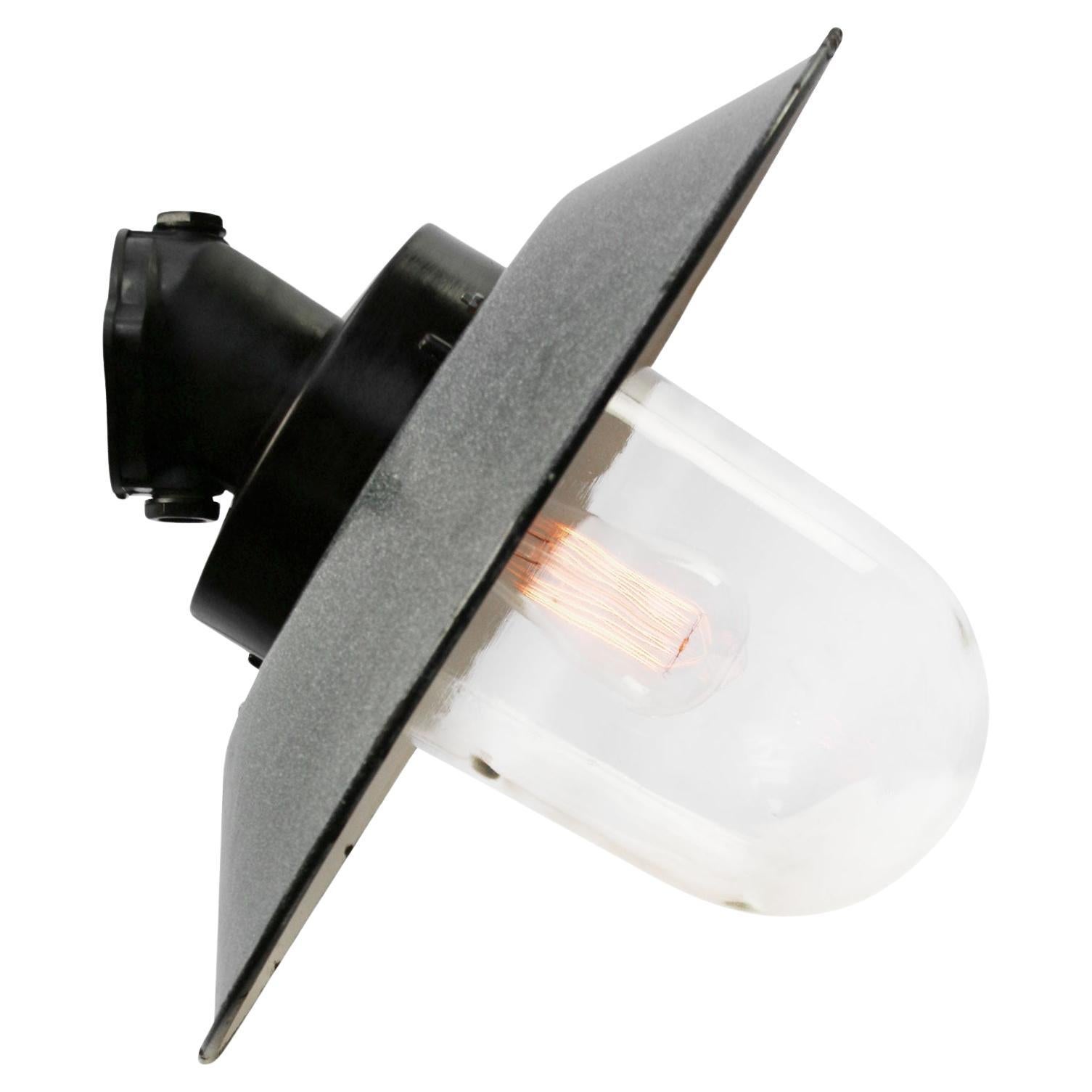 Grey Enamel Vintage Industrial Bakelite Clear Glass Sconces Wall Lamps en vente