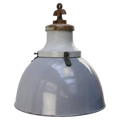 Grau emaillierte Vintage Pendelleuchte aus Gusseisen von Industria Rotterdam