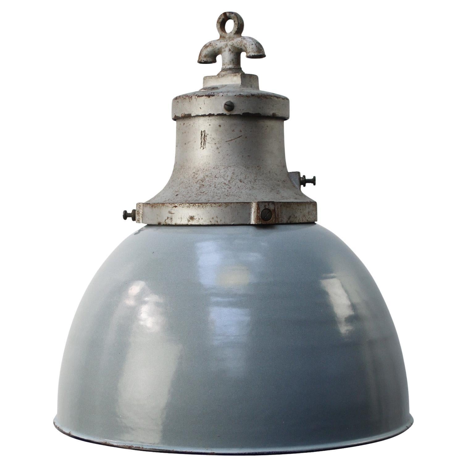 Grey Enamel Vintage Industrial Cast Iron Pendant Lights by HWK For Sale